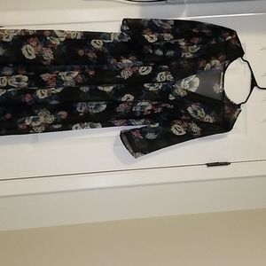 Long black with flowers kimono